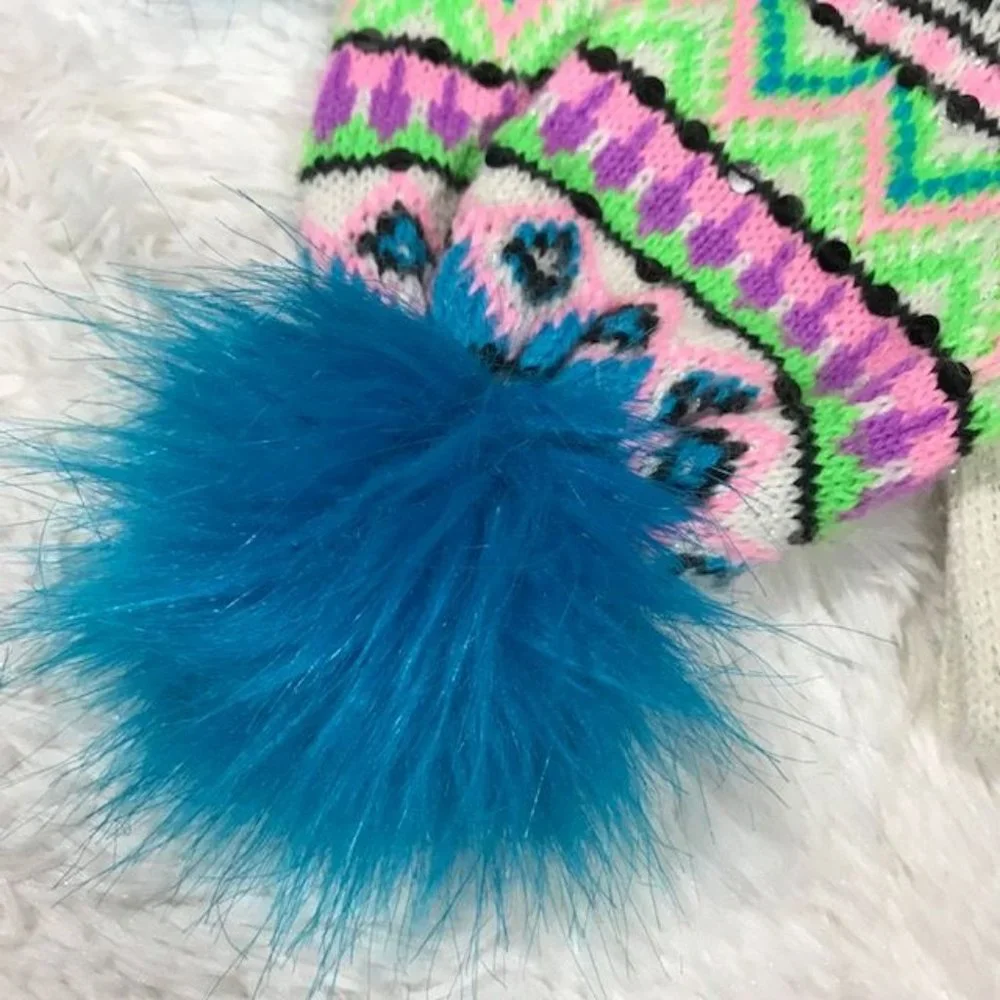 Sequin Sparkle Fair Aisle Pom Pom Scarf & Convertible Mitten to Fingerless Set